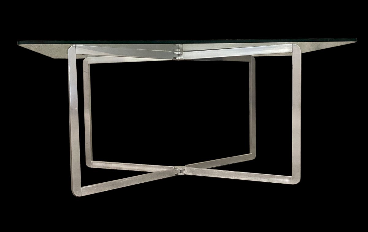 Michel Boyer Console En Aluminium Et Verre Edition Rouve 1970-photo-2