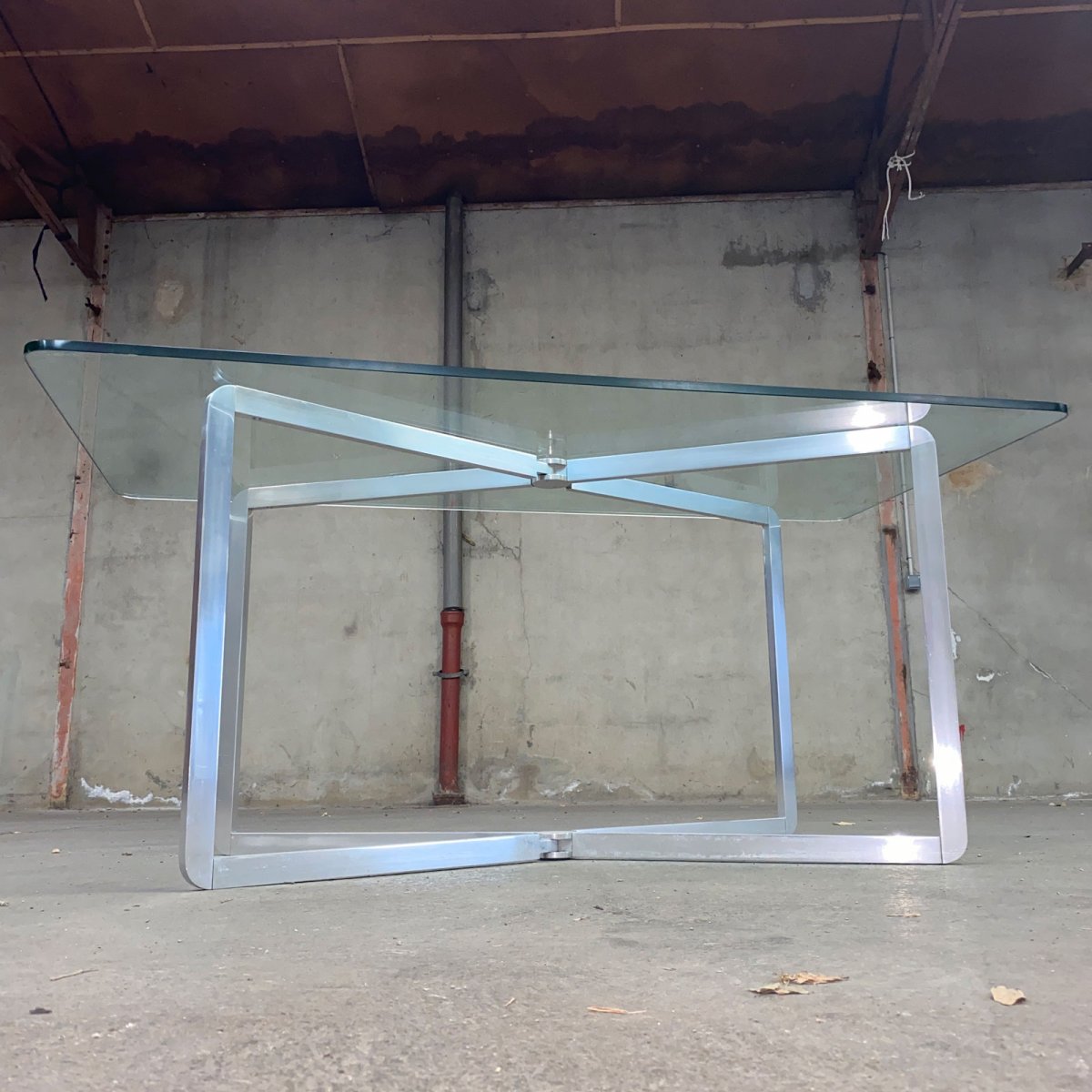 Michel Boyer Console En Aluminium Et Verre Edition Rouve 1970-photo-1
