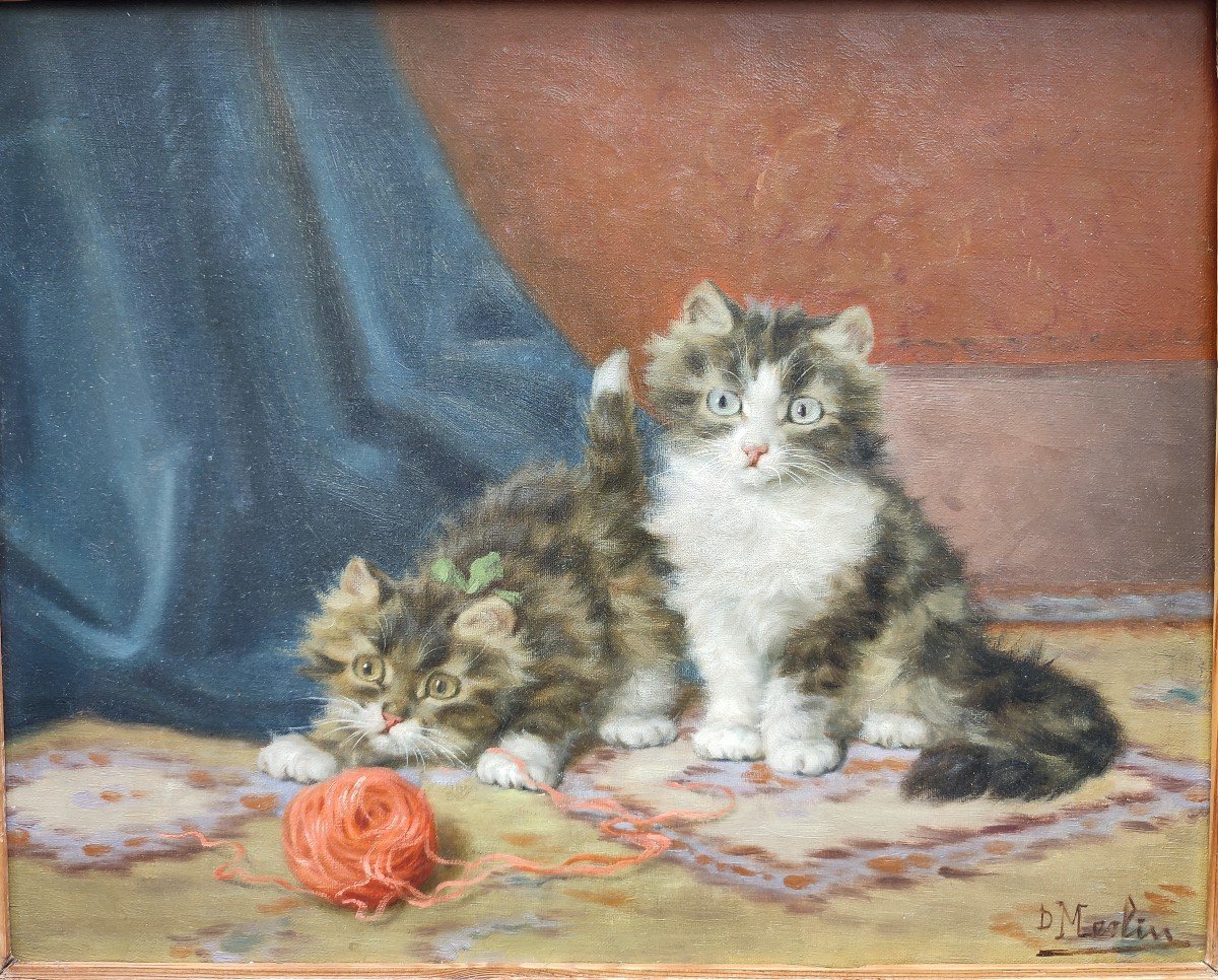 Les chats avec une pelote. Daniel Merlin. Vers 1900