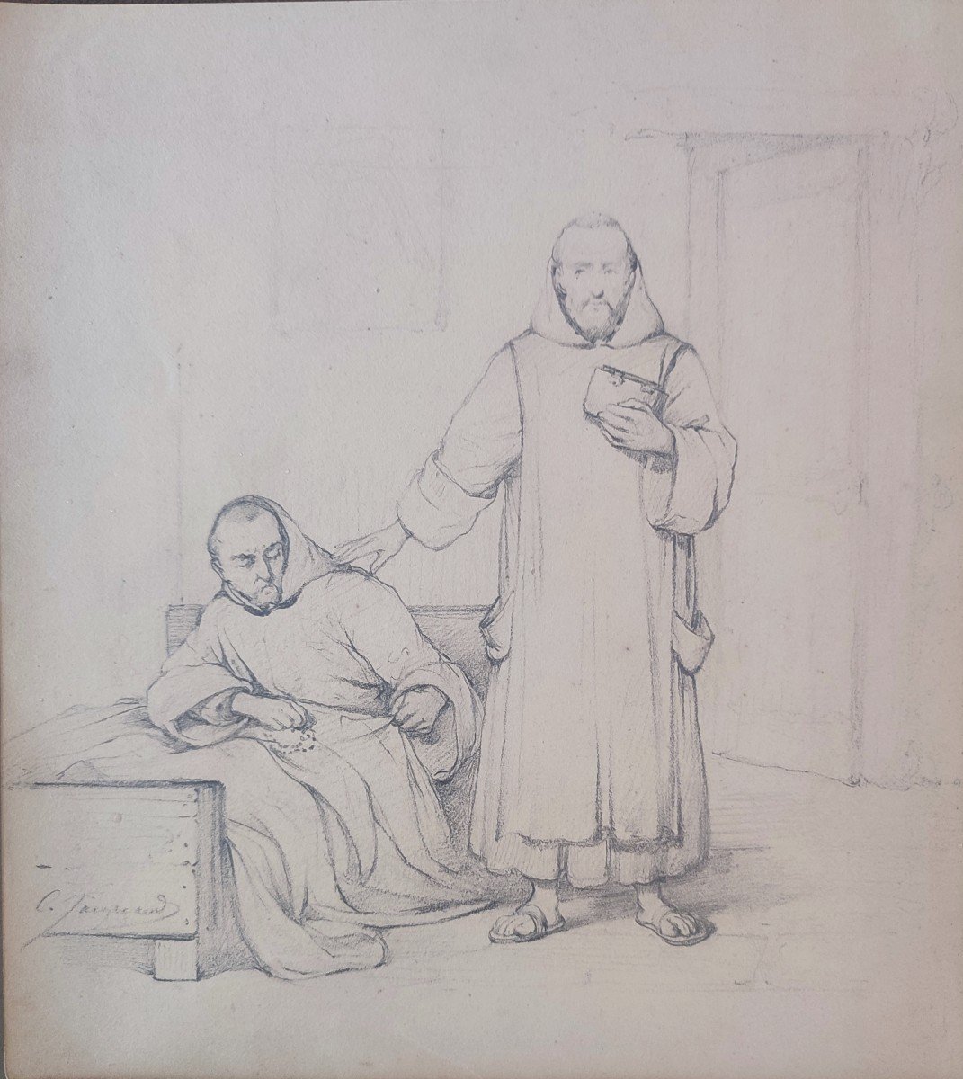 Claudius Jacquand. Les Franciscains. Dessin vers 1860