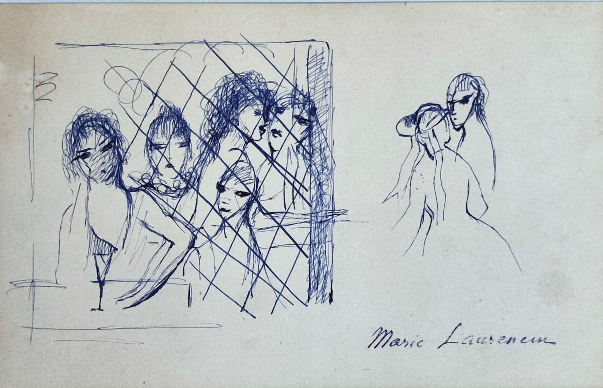 Marie Laurencin. Femmes au bar de nuit . Dessin Original 