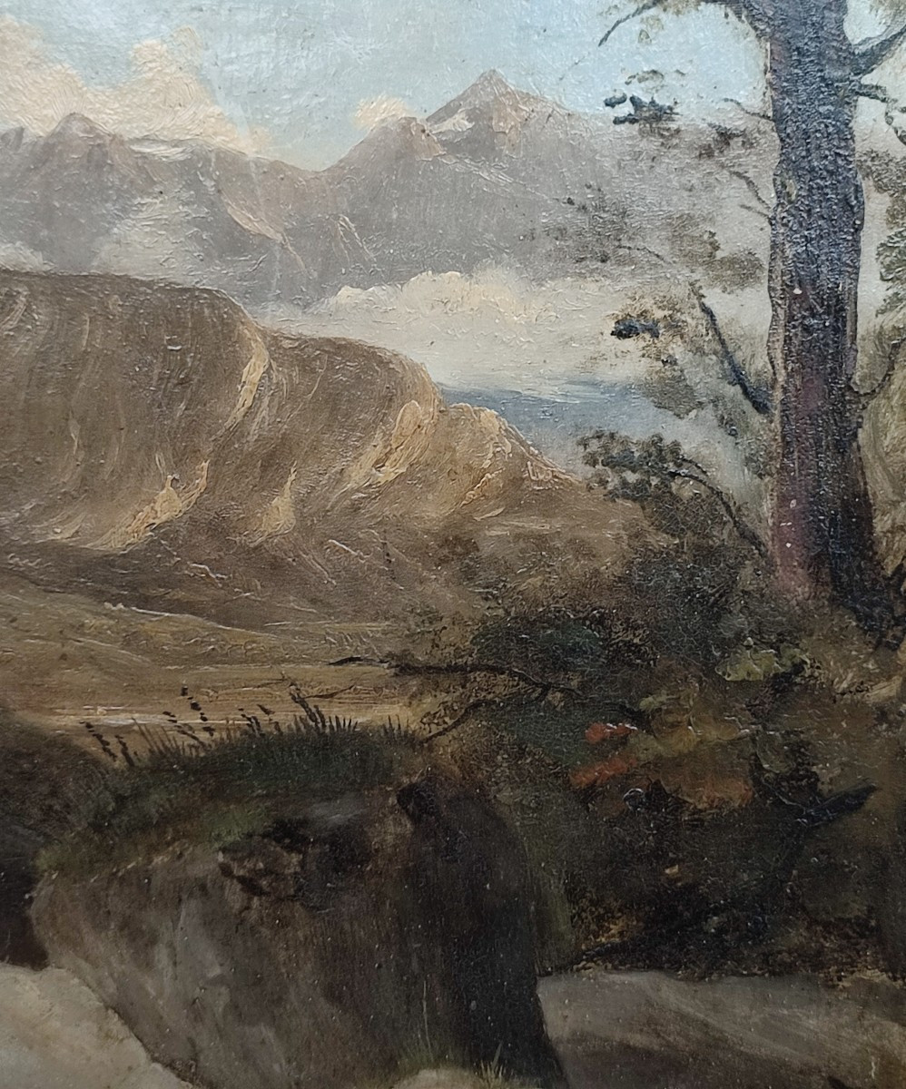 Alpine Landscape. Oil On Paper Circa 1830.-photo-2