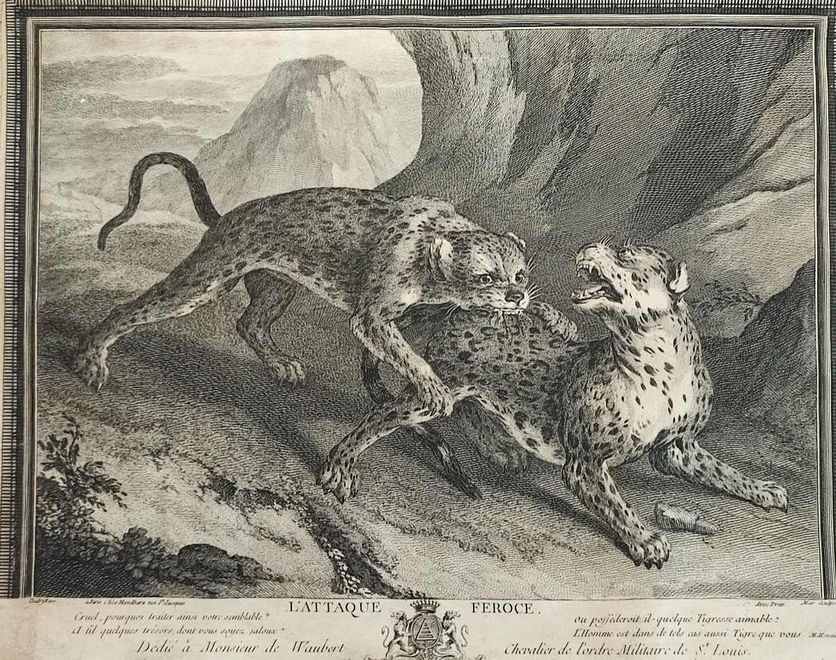The Fierce Attack. 18th Century Engraving.