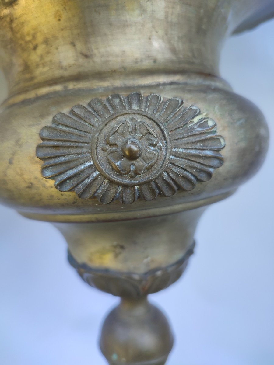 Lampe d'église en cuivre et bronze argenté. 18-19 ème siècle -photo-4