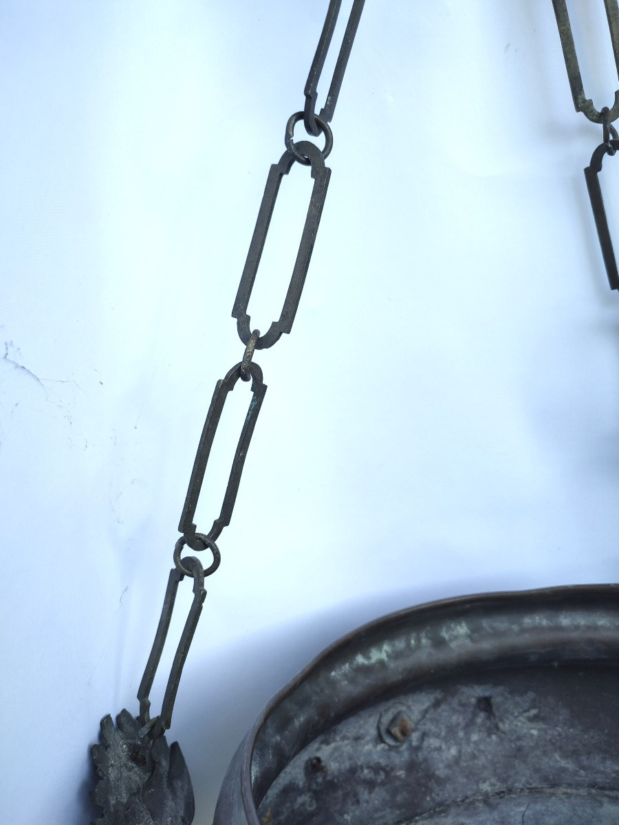 Lampe d'église en cuivre et bronze argenté. 18-19 ème siècle -photo-5