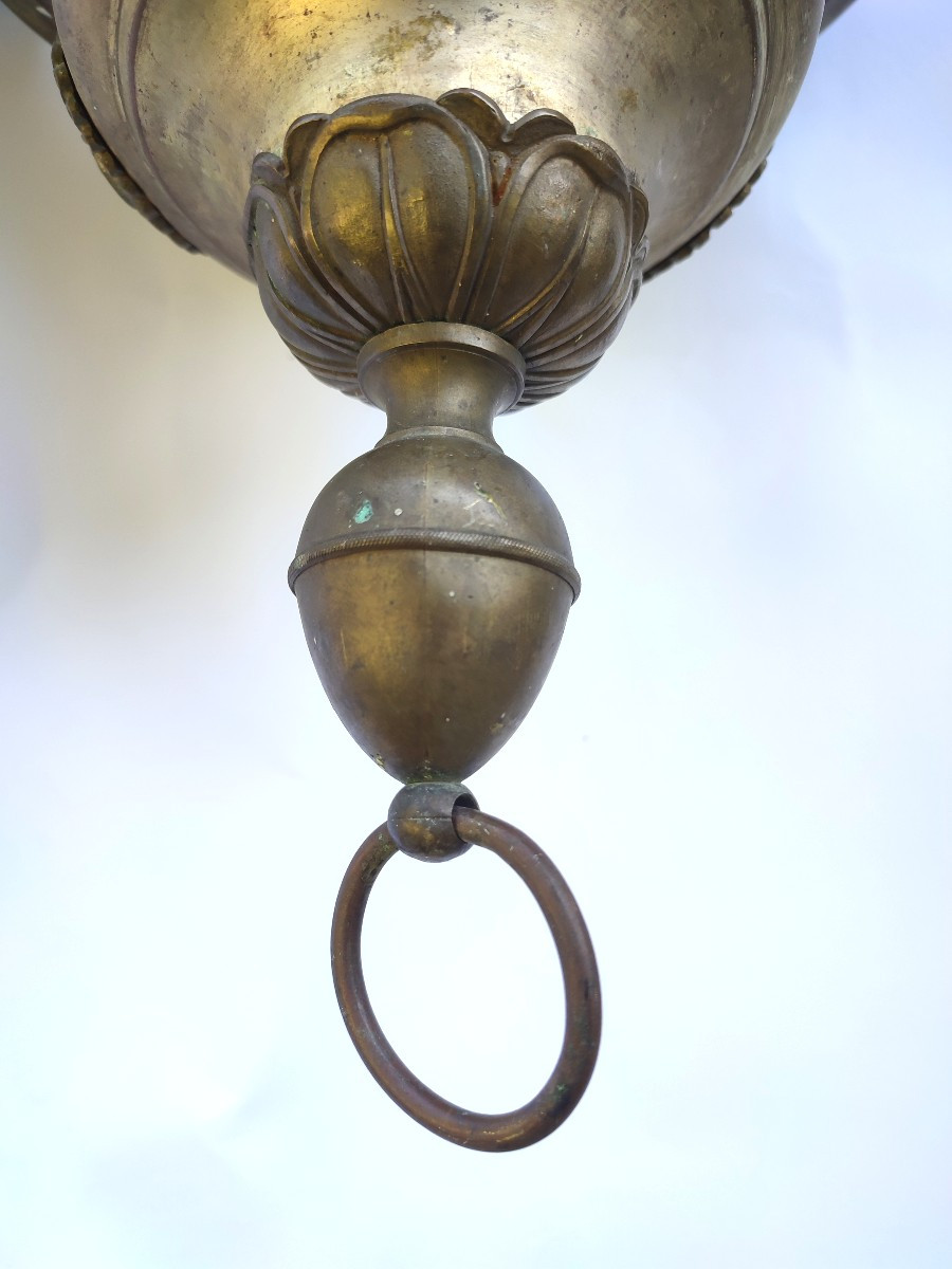 Lampe d'église en cuivre et bronze argenté. 18-19 ème siècle -photo-6