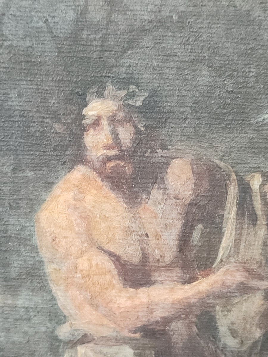 Antique Figure. Oil On Paper Circa 1830-photo-2