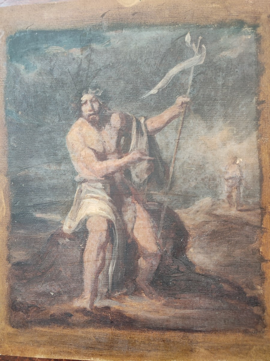 Antique Figure. Oil On Paper Circa 1830-photo-3