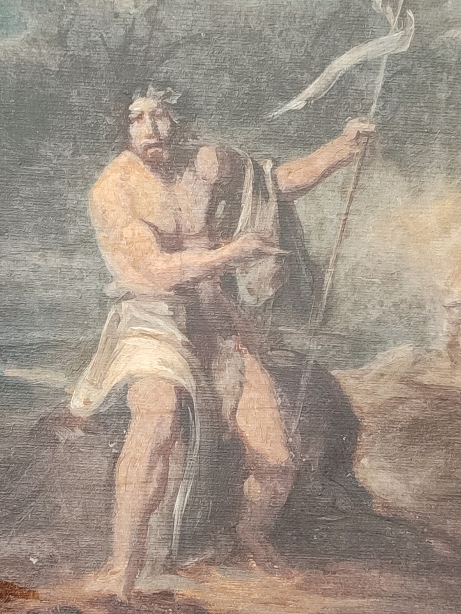 Antique Figure. Oil On Paper Circa 1830-photo-1