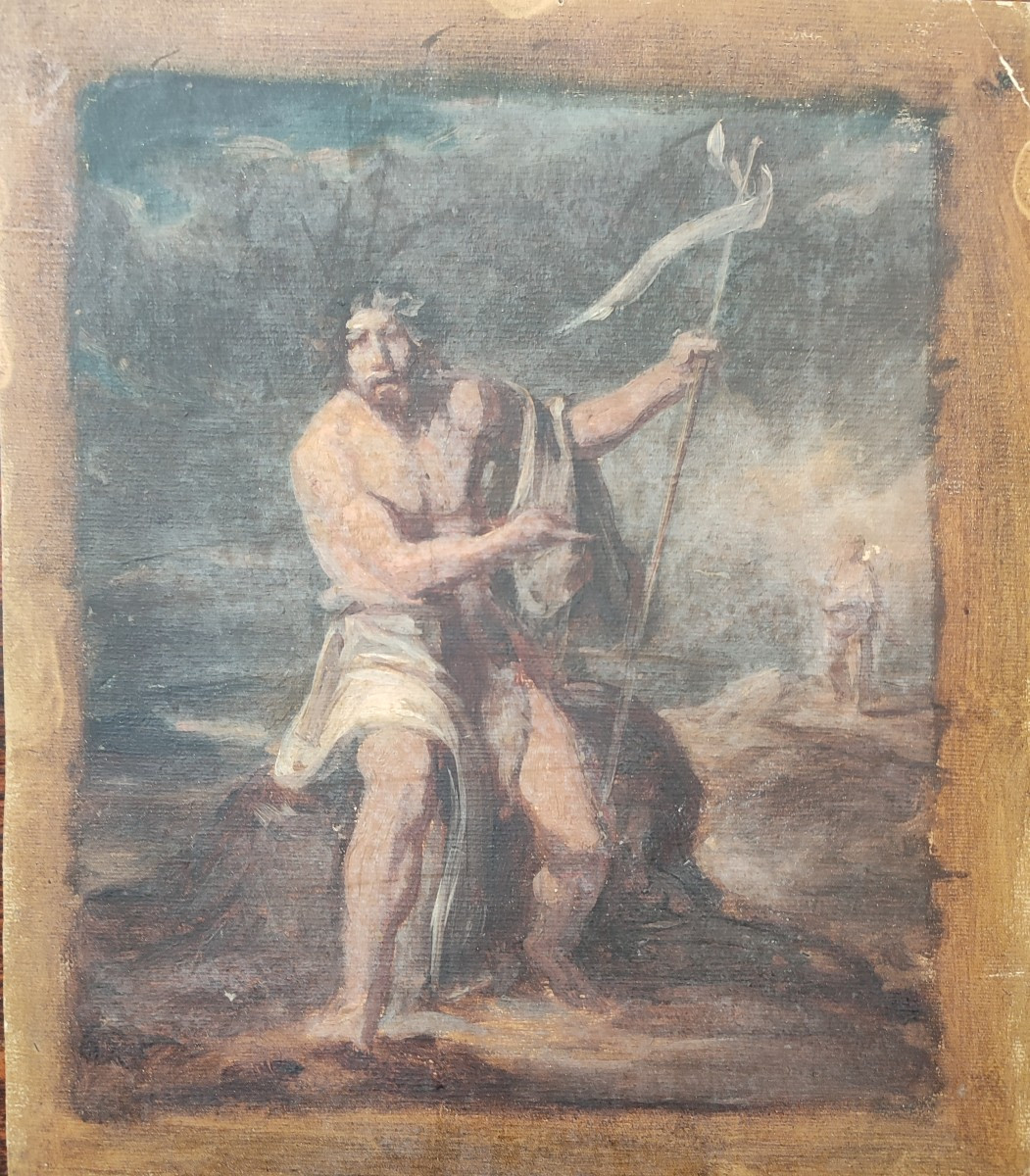 Antique Figure. Oil On Paper Circa 1830
