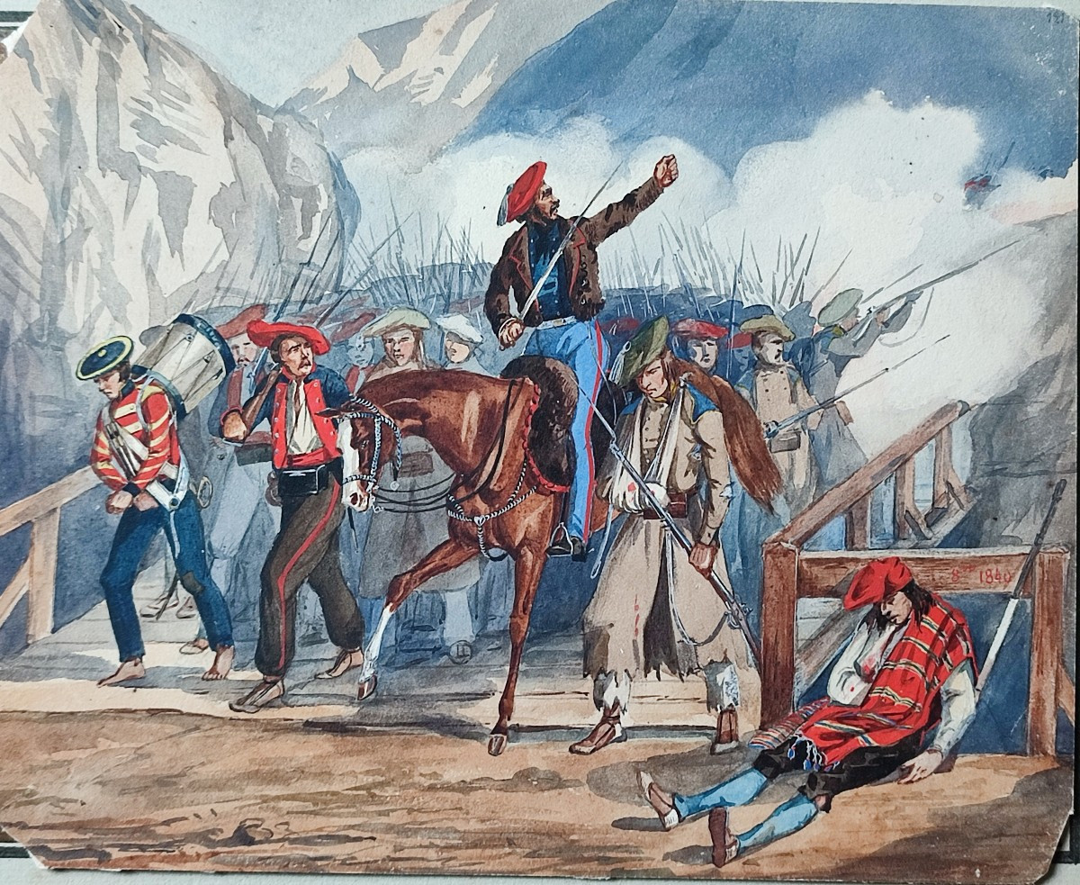 Bataille du 8 Octobre 1840. Aquarelle 