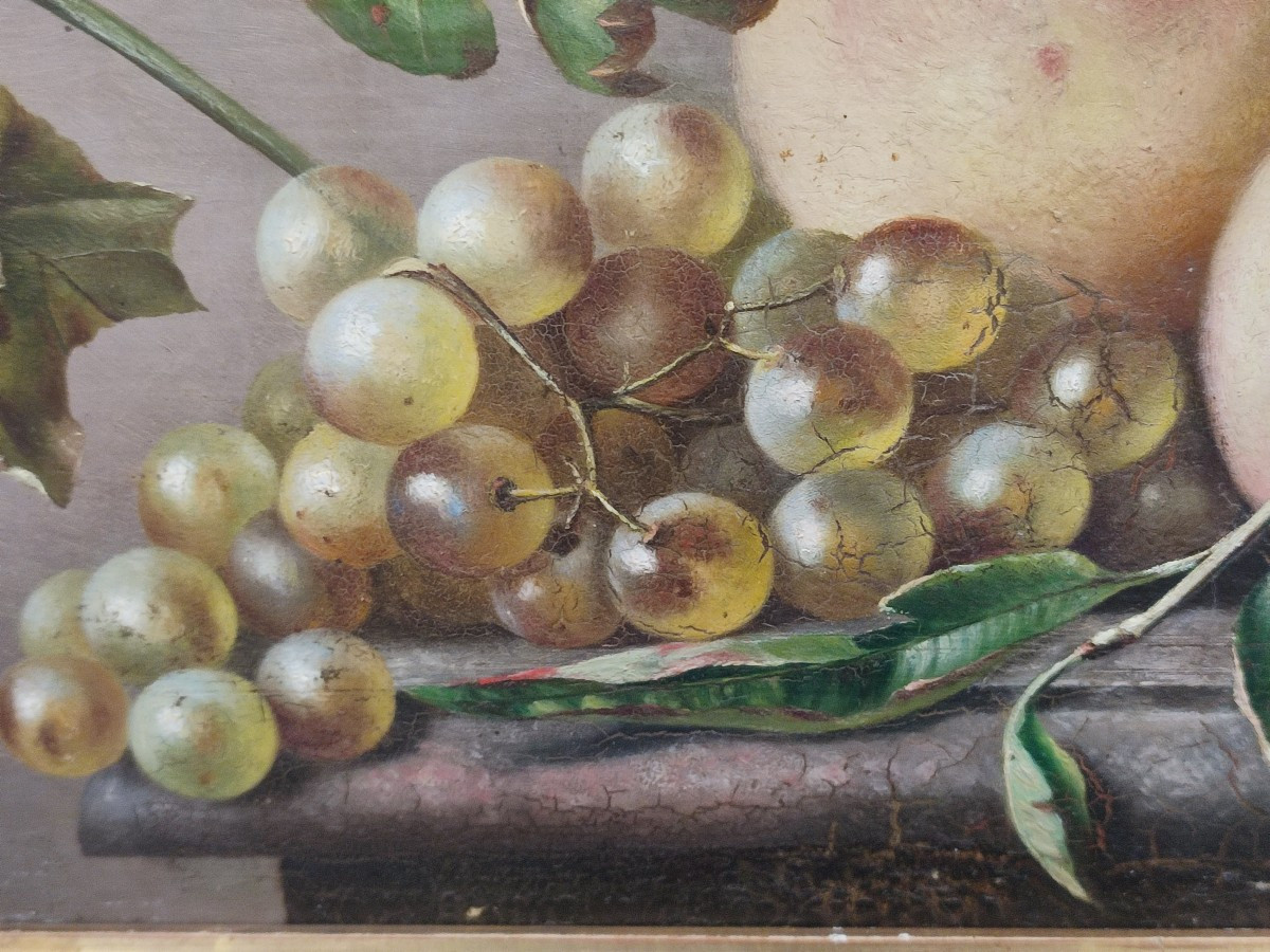 Nature morte aux raisins. Huile sur bois vers 1840-photo-2