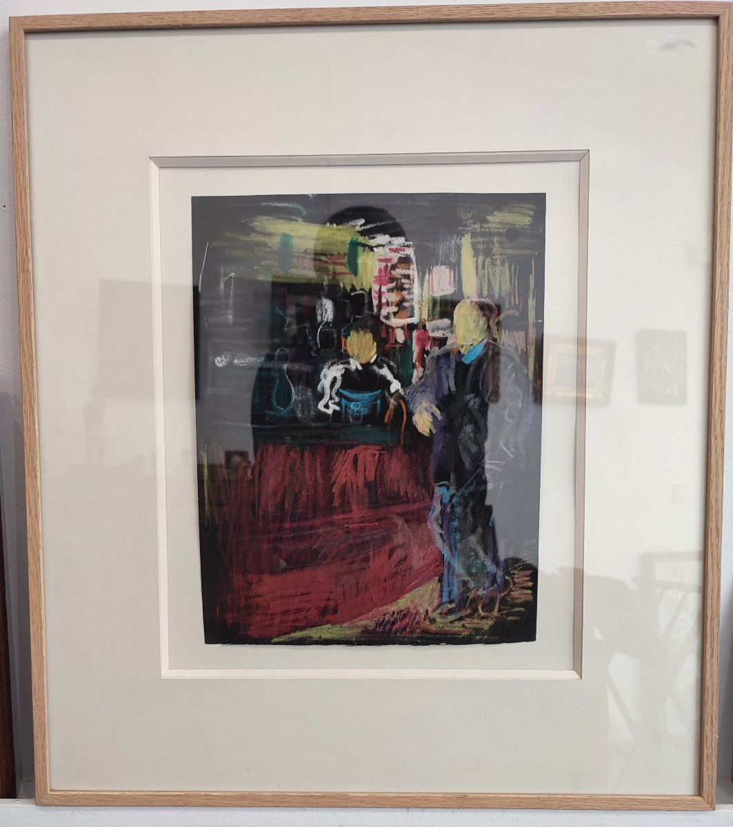 Farid Aouad. Au café La Palette à Paris. Pastel. 1963-photo-2