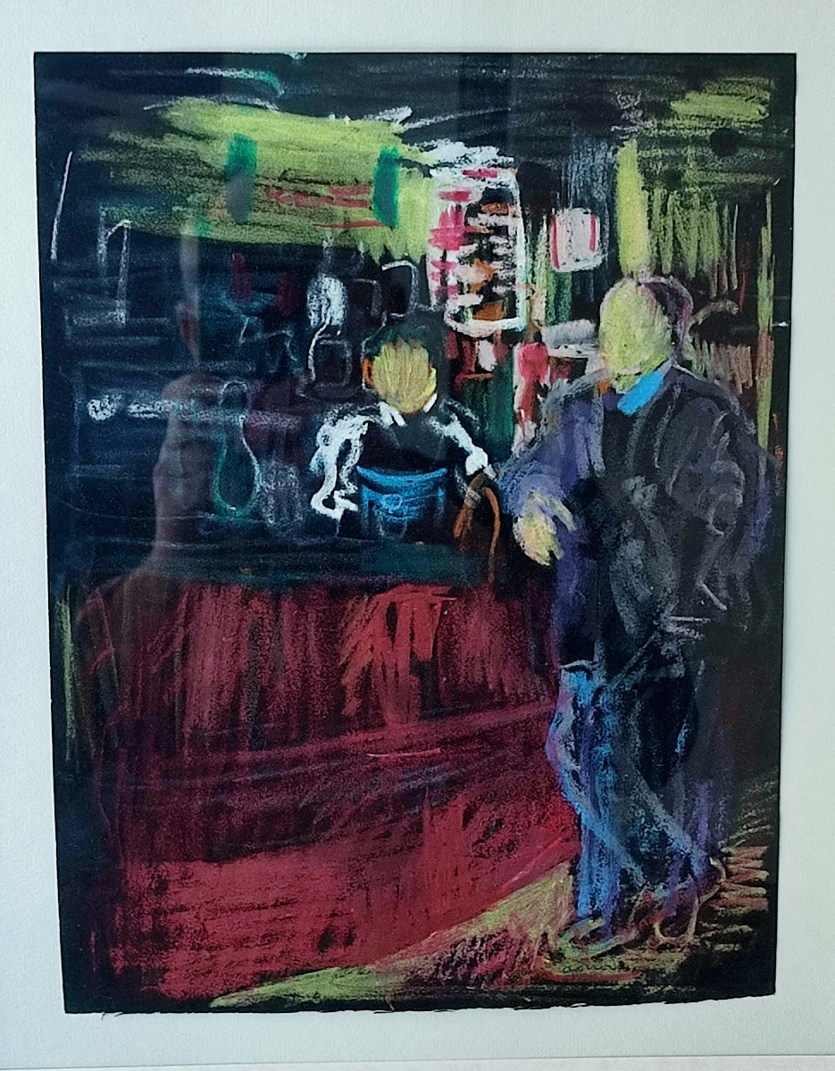 Farid Aouad. Au café La Palette à Paris. Pastel. 1963-photo-1