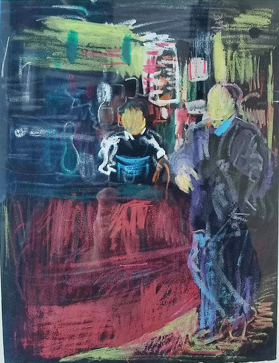 Farid Aouad. Au café La Palette à Paris. Pastel. 1963
