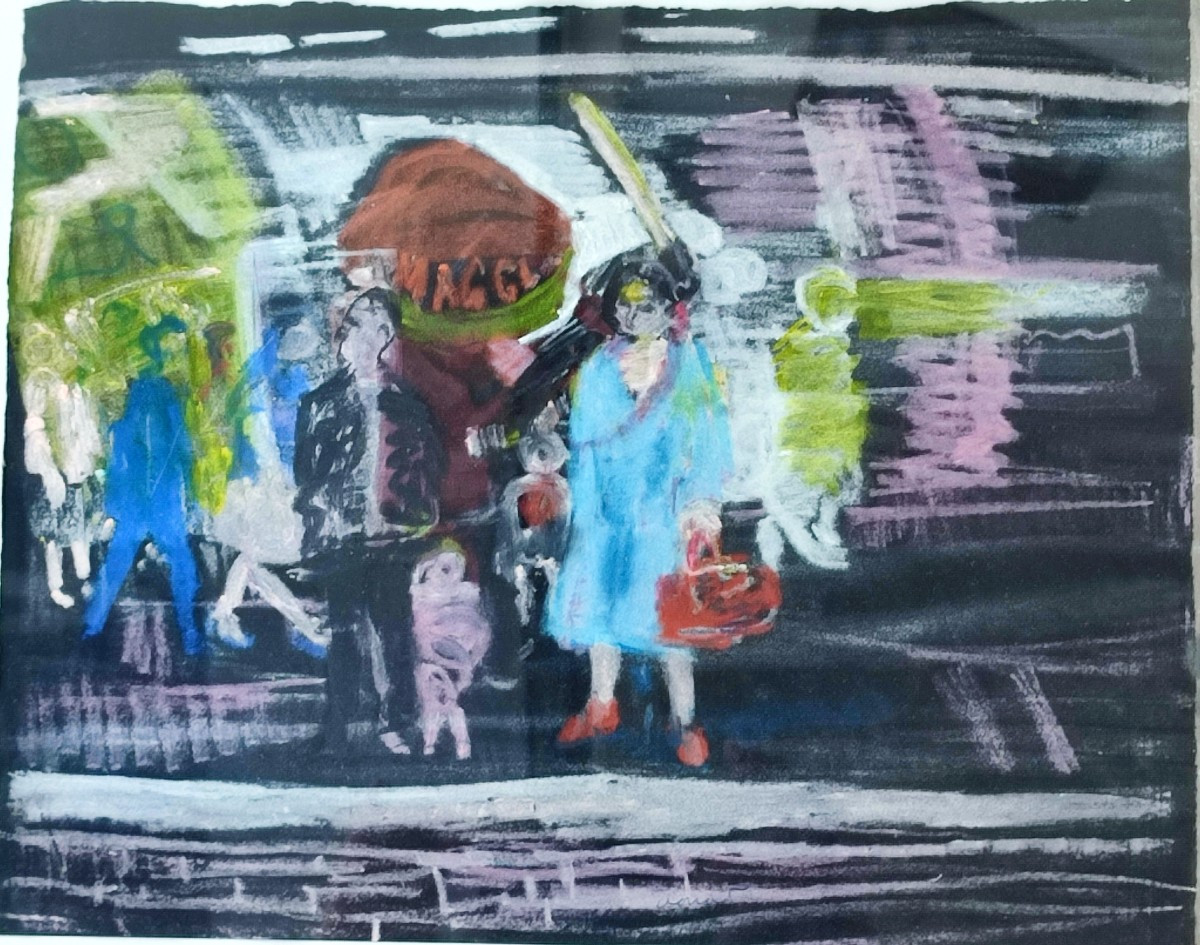 Farid Aouad. Le métro à Paris en 1963. Pastel
