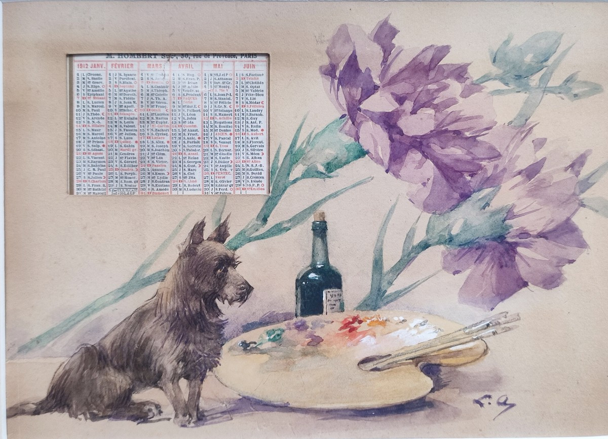 Louise Abbema. Calendrier, aquarelle 1912