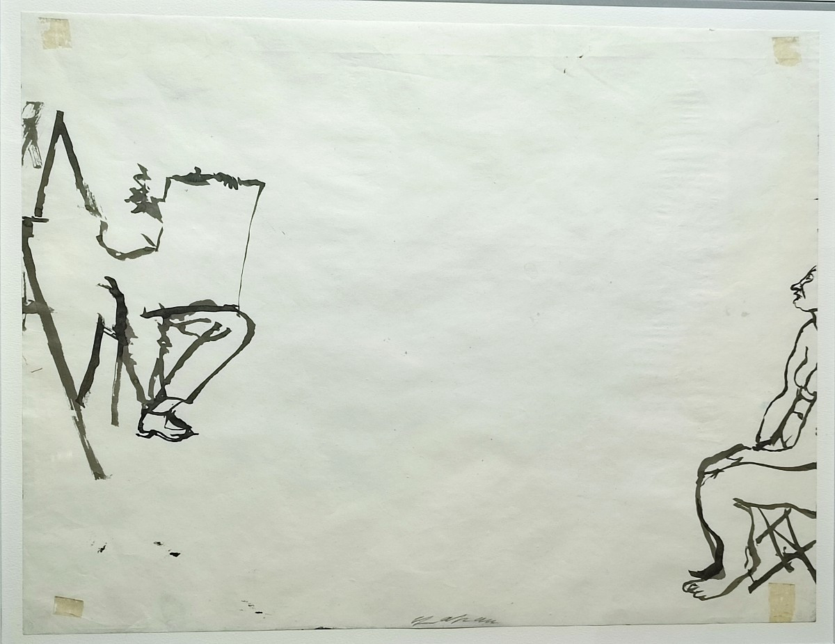 Sam Szafran. L'atelier. Dessin à l'encre. 1955