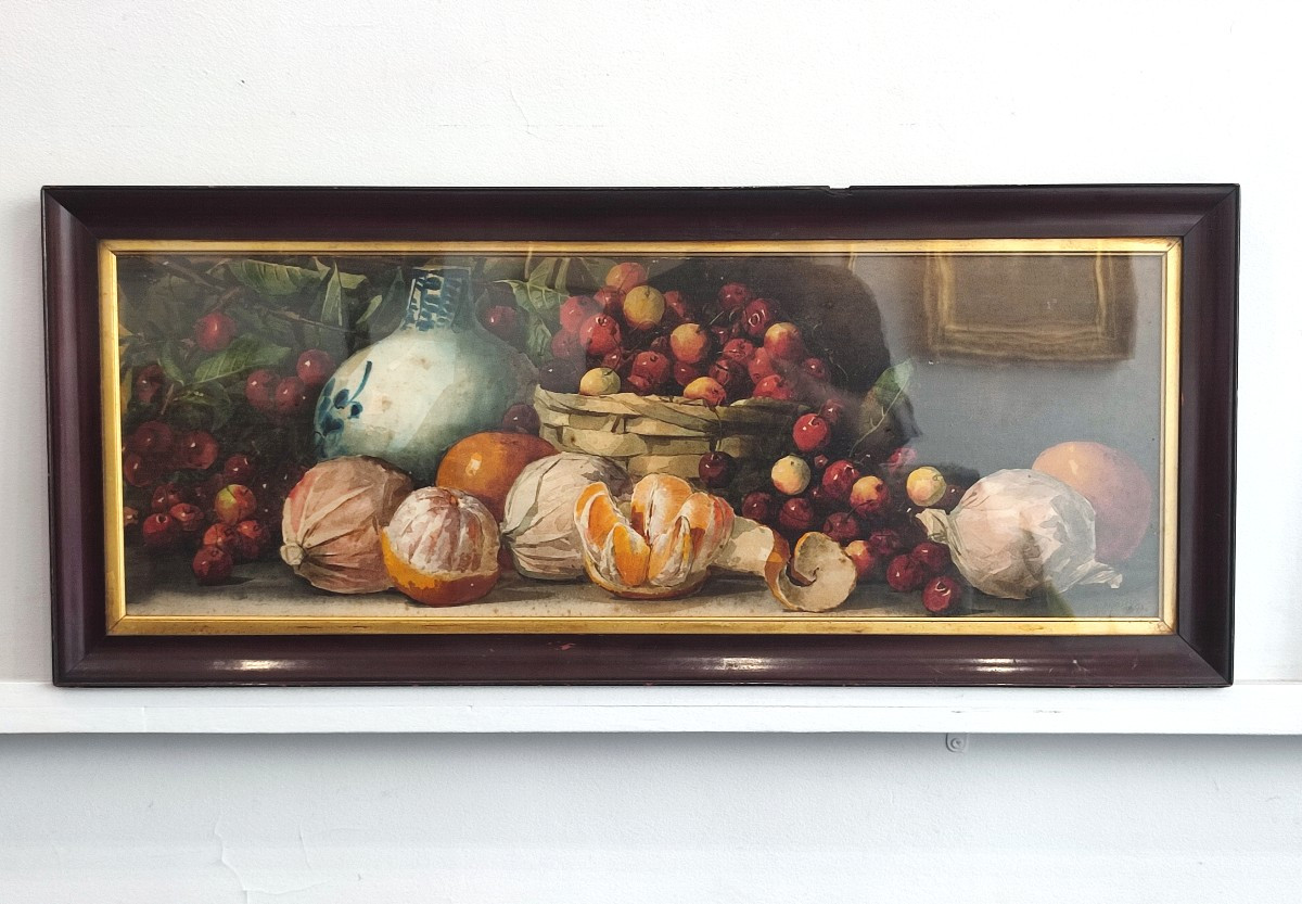 Oranges And Fruit. Composition. Watercolor Dated -photo-2