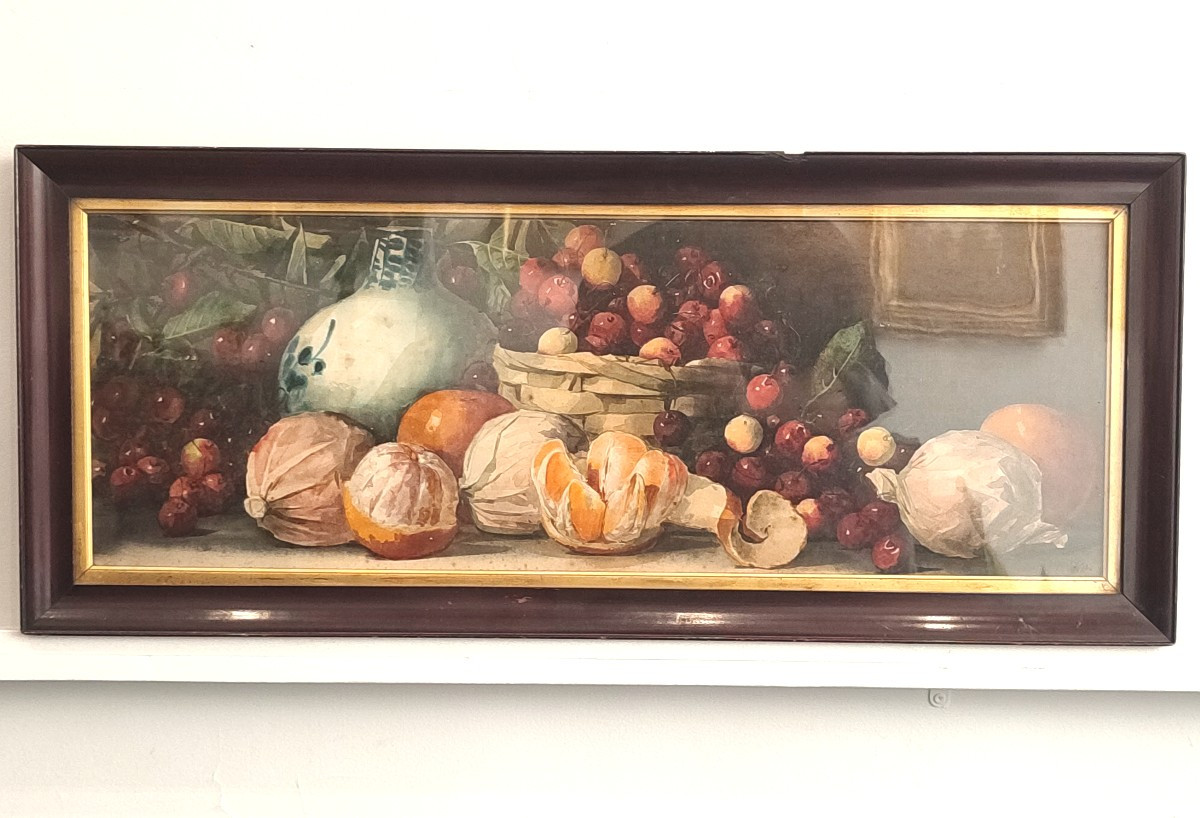 Oranges And Fruit. Composition. Watercolor Dated -photo-3