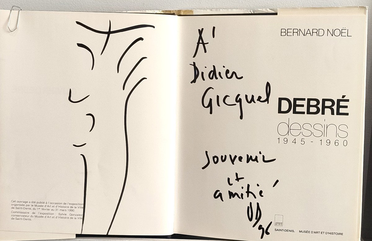 Olivier Debré. Signe personnage dédicacé sur un catalogue au photographe Didier Gicquel. 1996