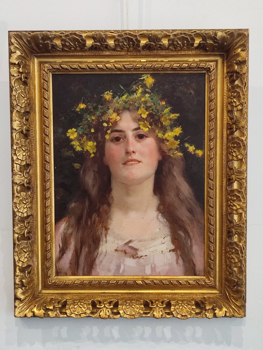 Flora, By André Paul Leroux. Oil On Wood-photo-2