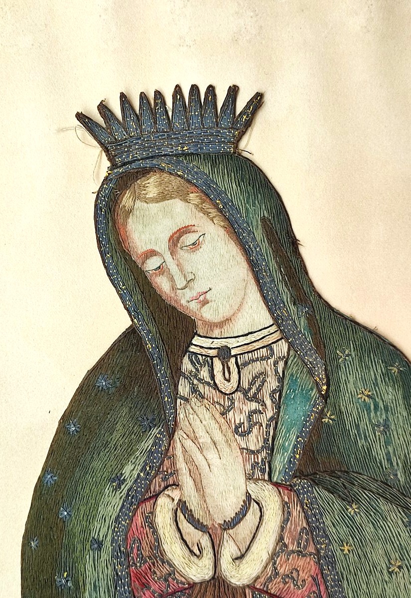 The Virgin With The Crescent. 19th Century Embroidery-photo-4