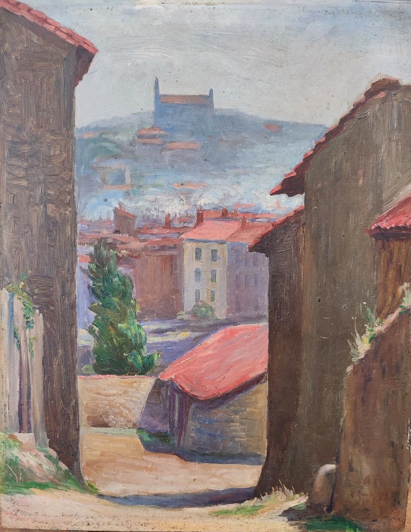 Vue sur Saint Etienne. Huile monogramme 1913-photo-2