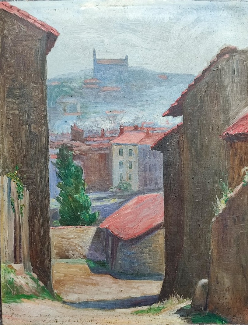 Vue sur Saint Etienne. Huile monogramme 1913