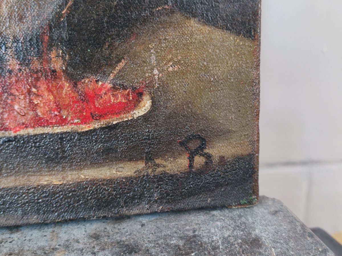 Pike And Shrimp. Oil On Canvas. 19th Century.-photo-2