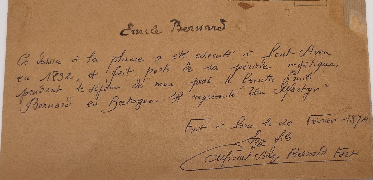 Emile Bernard. Le Martyr, Dessin de la période de Pont Aven de 1892-photo-4