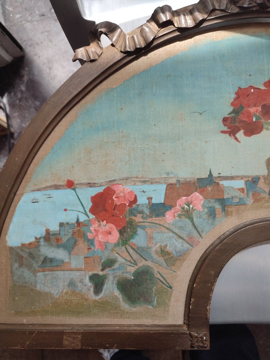 Geraniums And The Sea. Painting On Silk. 1900-photo-4