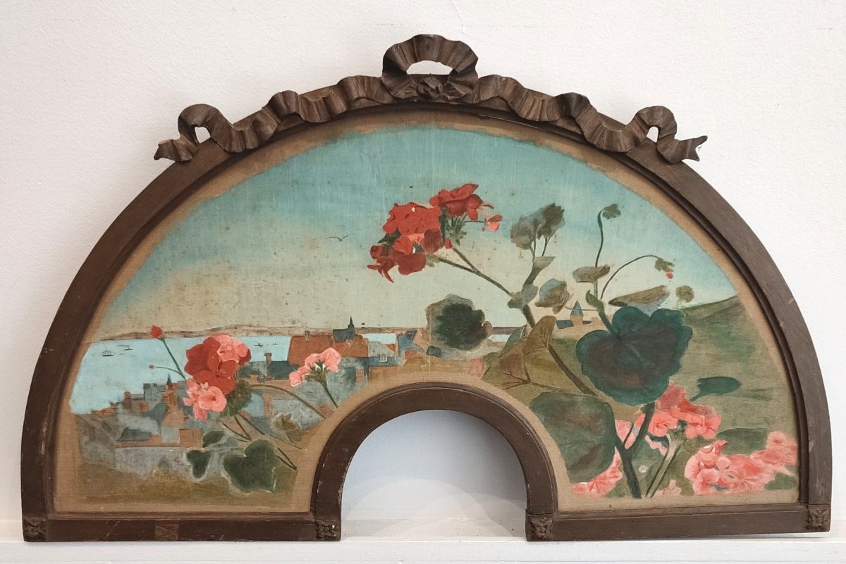 Geraniums And The Sea. Painting On Silk. 1900