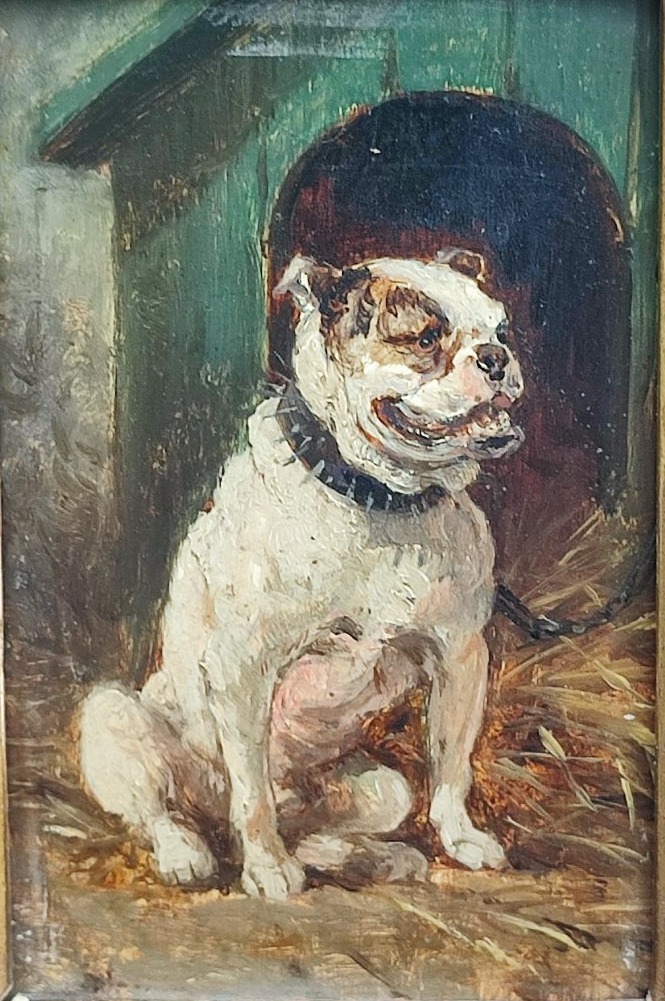 Bulldog. 19th-century Painting 