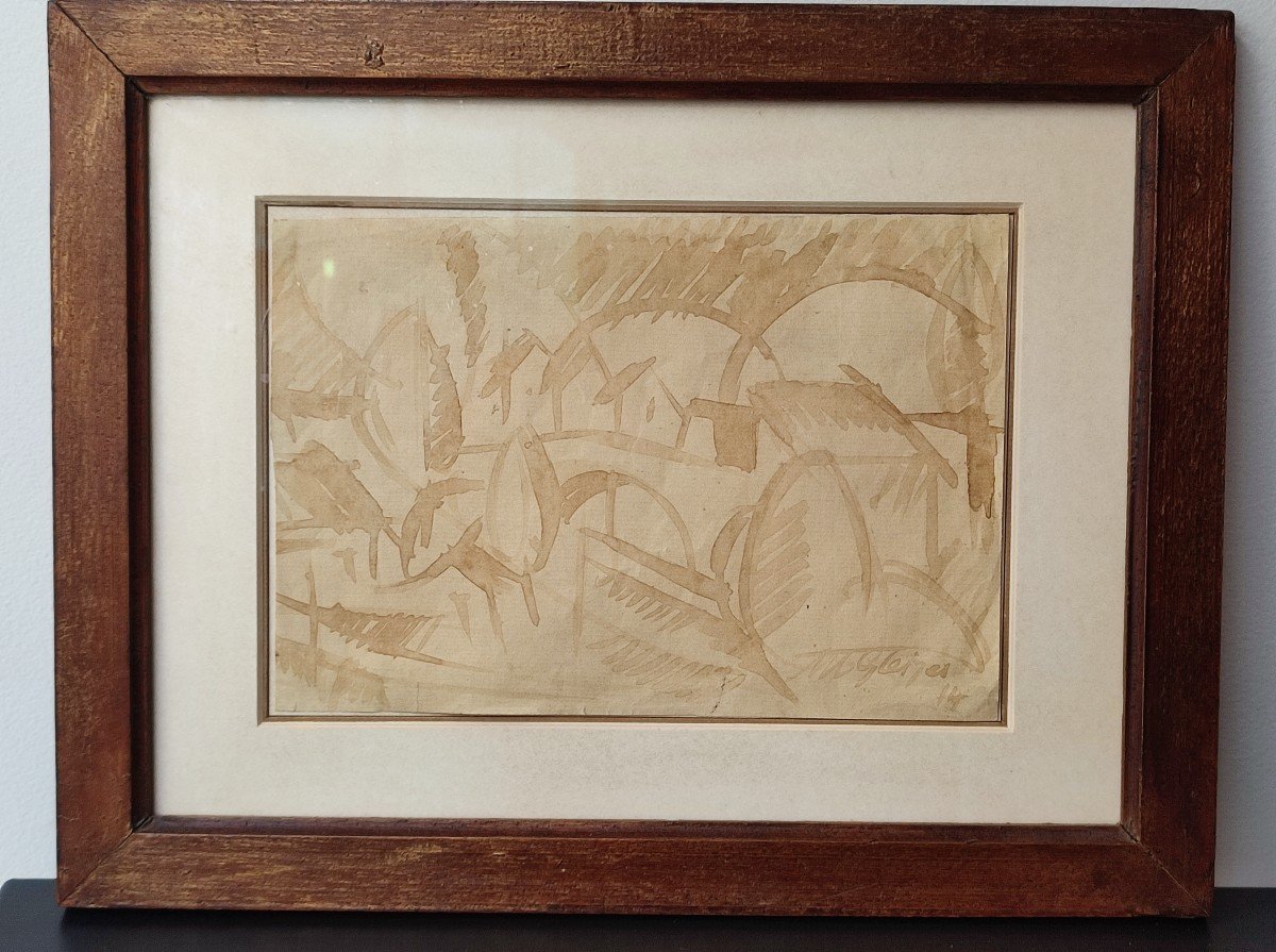 Abert Gleizes, Cubist Landscape, Sepia Ink Wash. 1914-photo-4