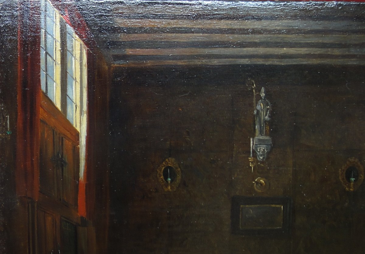 Interior Of The House Of Brewers Of Antwerp, Oil On Wood From 18 Eme Century-photo-2