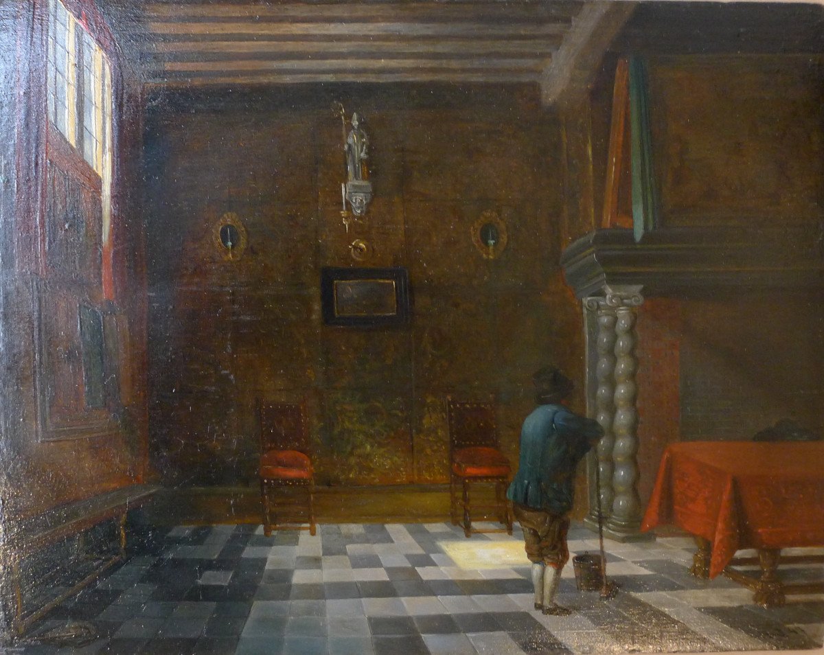 Interior Of The House Of Brewers Of Antwerp, Oil On Wood From 18 Eme Century