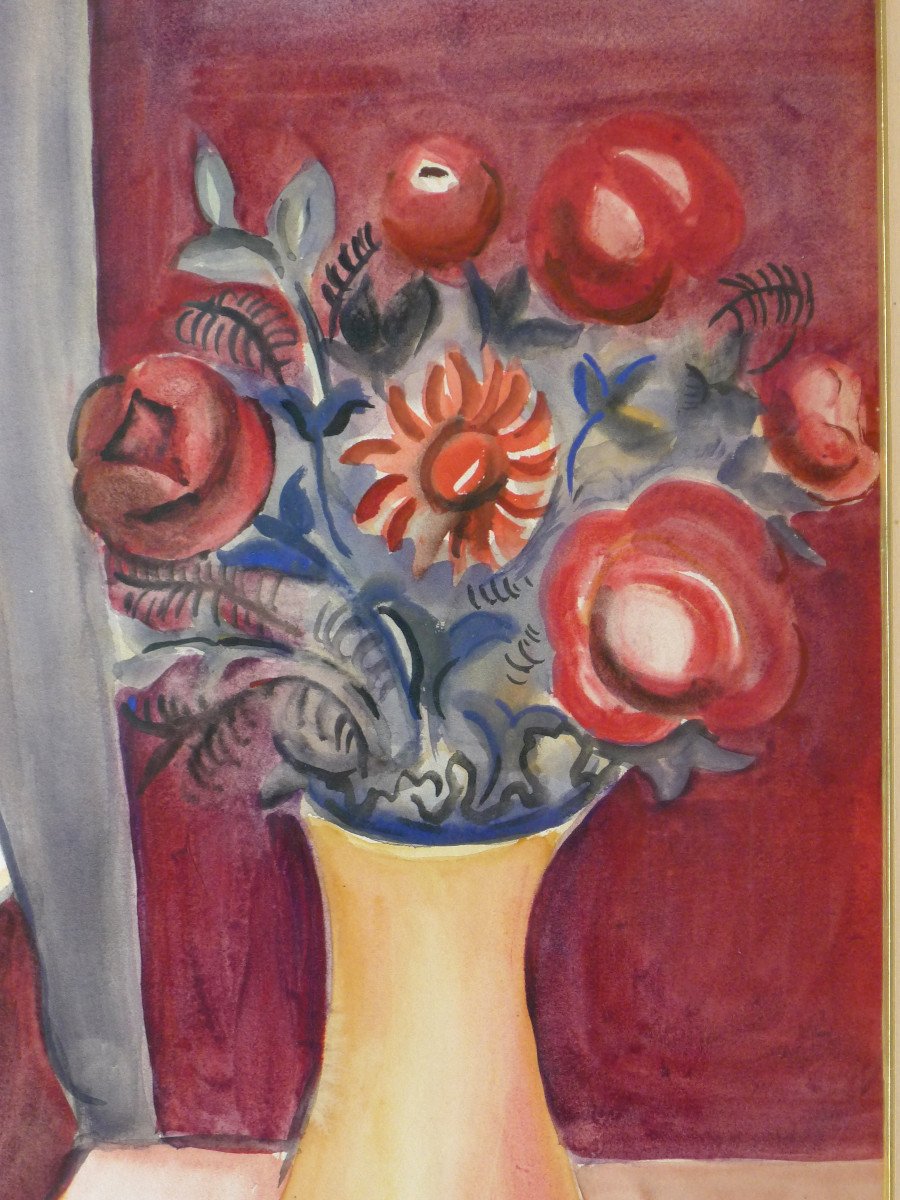 Ferdinand Shirren,  Le Bouquet , Aquarelle Signée.-photo-3