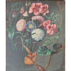 Cut Flowers On Green Background. Oil On Canvas Around 1790