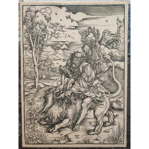 Albrecht Durer, Samson Tue Le Lion. Gravure Sur Bois. 