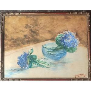 Violets. Signed Watercolor 