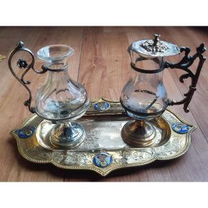 Bottles And Tray. 19th Century Cruets. 