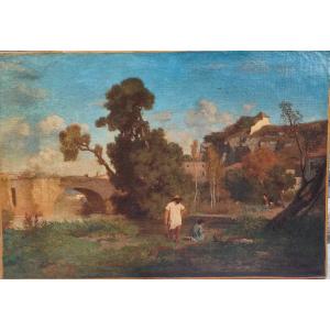 Alfred de Curzon. Baigneur au bord de la rivière. Vers 1850