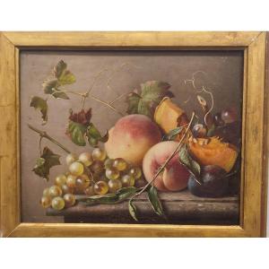 Still Life With Grapes. Oil On Wood, Circa 1840