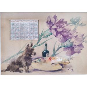 Louise Abbema. Calendrier, aquarelle 1912