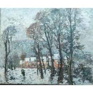 Paysage de neige. Près de Moret sur Loing.  Vers 1900