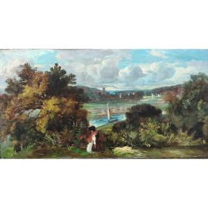 Paysage animé. École Anglaise vers 1840.