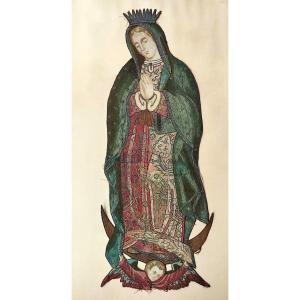 The Virgin With The Crescent. 19th Century Embroidery