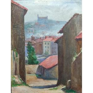 Vue sur Saint Etienne. Huile monogramme 1913