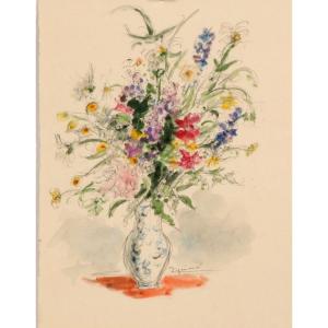 Andre Dignimont. Bouquet, aquarelle signée